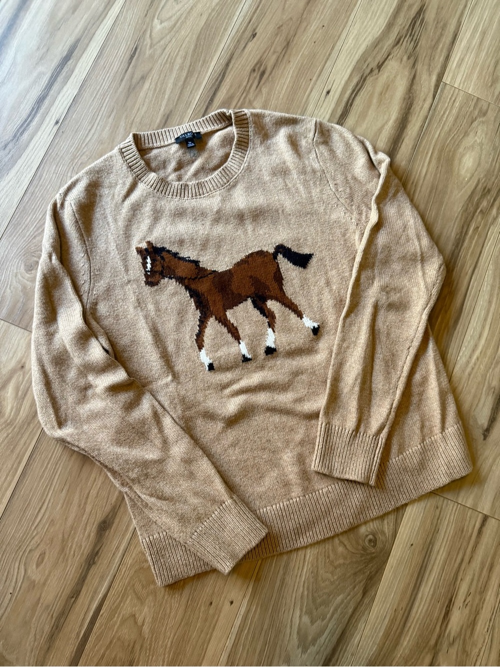 Talbots Camel Brown Horse Crewneck Sweater - Women's